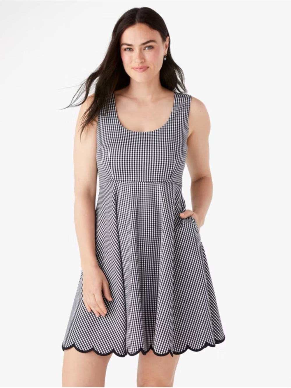 Kate Spade Jazzy Gingham Scalloped Ponte Dress Black / White Size Medium